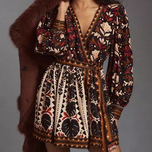 Farm Rio Tapestry Garden V-Neck Belted Mini Dress - NWT, Size S